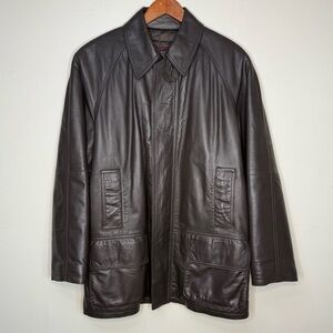 VINTAGE Started Italy Brown Leather Jacket Coat Quilted Lining EU 46 Vera Pelle
